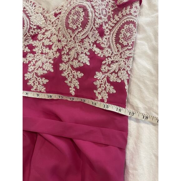 JJ's House Lace Train Covered Buttons Column Sweetheart Hot Pink Gown 14 NWT - Picture 9 of 10